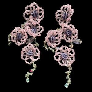 BOHO Seeds Beaded Earrings and Ring (Flowers Bohemian Handmade)